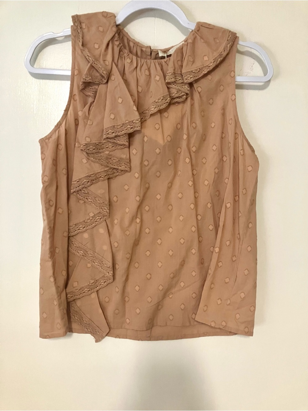 NWT Ulla Johnson Sleeveless Tan Ruffle Neck Tank Top: Size 4 (S)